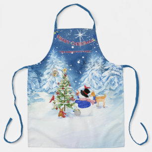Monogram Frohe Weihnachten Snowman Star Snowy Nigh Schürze