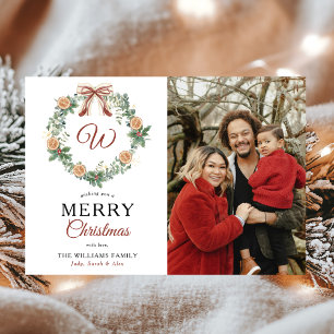 Monogram Frohe Weihnachtsohren Kränze Foto Feiertagskarte