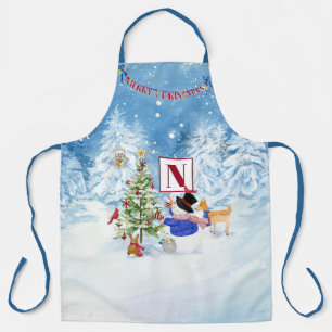 Monogram Frohe Weihnachtsschneemann Kardinal Hirsc Schürze