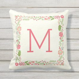 Monogram Frühlingskoralle Kissen Für Draußen