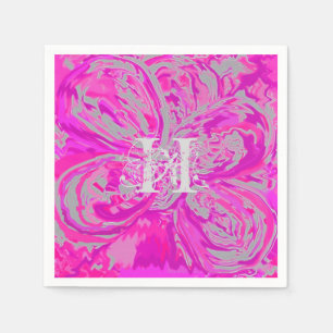 Monogram Fuchsia Pink Cocktail Papier Napkins Serviette