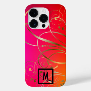 Monogram Fun and Coloful Gold Wirbel Schnörkel Case-Mate iPhone 14 Pro Hülle