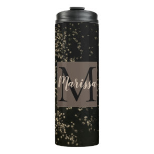 Monogram Fun Gold Confetti auf Brown Thermosbecher
