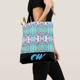 Monogram Funky Floral Boho Tote Bag