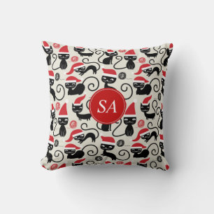 Monogram Funny Christmas kitten Tragen von Weihnac Kissen
