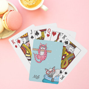 Monogram Funny Whimsisical Cats Trendy Modern Spielkarten