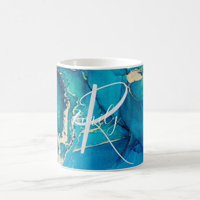 Monogram für Abstrakten Namen in Blue und Gold Aga Kaffeetasse (Mittel)
