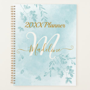 Monogram für Aquarellblaue Blätter Planer
