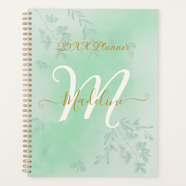 Monogram für Aquarellgrün-Blätter Planer (Vorderseite)