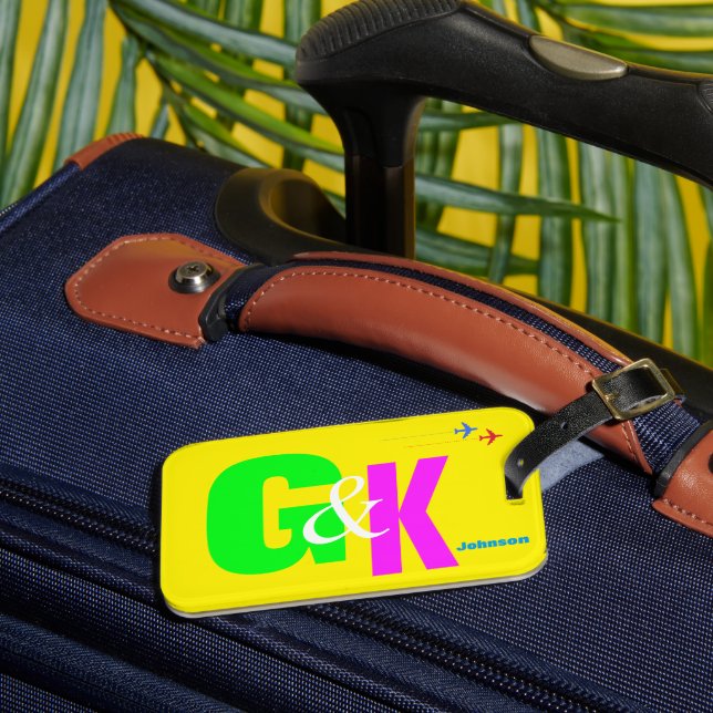 Monogram für benutzerdefinierte Neon-Initials Gepäckanhänger (Vorderseite Insitu 3)