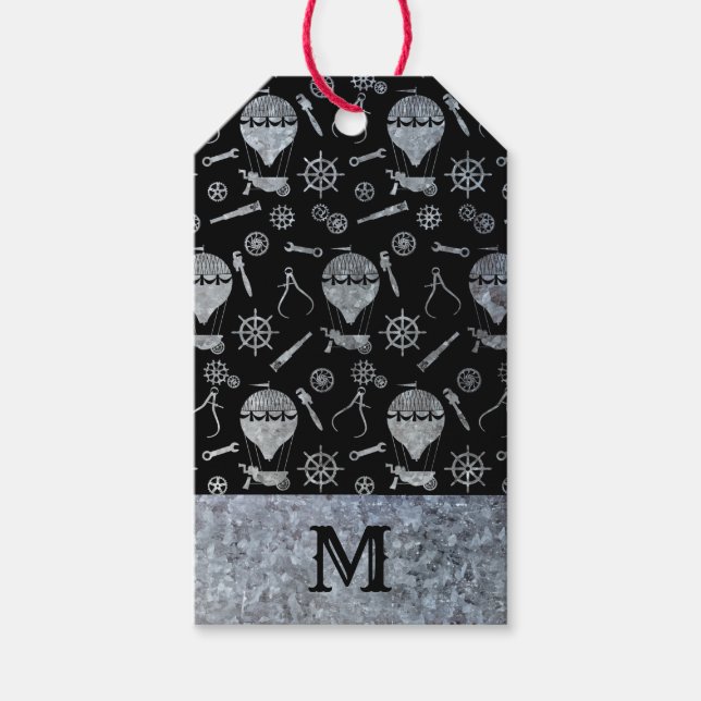 Monogram für das Silver Zinc Steampunk Balloons Geschenkanhänger (Vorderseite)