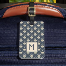Monogram für Deep Blue und Cream Seashell Muster