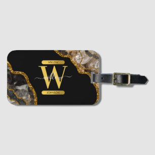 Monogram für den Black & Gold Agate Geode Glitzer Gepäckanhänger