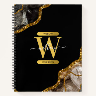 Monogram für den Black & Gold Agate Geode Glitzer Notizbuch