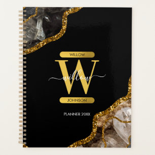 Monogram für den Black & Gold Agate Geode Glitzer Planer