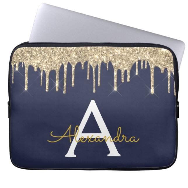 Monogram für den blauen Glitzer Laptopschutzhülle (Vorderseite)