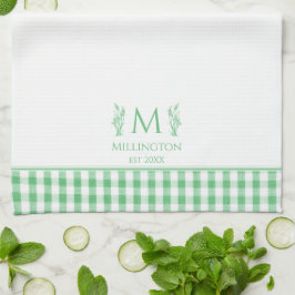 Monogram für den Gingham-Individuelle Name Grün un Geschirrtuch
