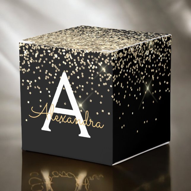 Monogram für den Gold Black Luxury Glitzer Geschenkschachtel (Von Creator hochgeladen)