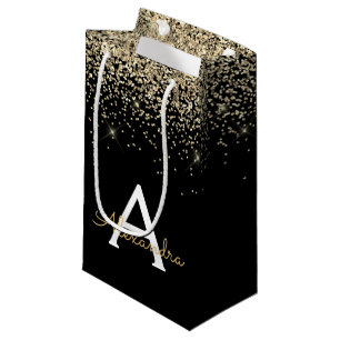 Monogram für den Gold Black Luxury Glitzer Kleine Geschenktüte