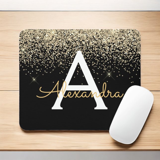 Monogram für den Gold Black Luxury Glitzer Mousepad (Von Creator hochgeladen)