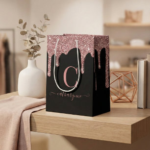 Monogram für den Schwarzen Rose-Gold-Sparkle-Drill Mittlere Geschenktüte
