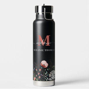 Monogram für den Schwarzen Wildblume-Individuelle  Trinkflasche