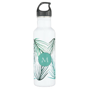 Monogram für die grünen tropischen Palm-Blätter Edelstahlflasche
