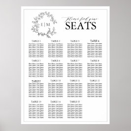 Monogram für die Hochzeitssitze aus weißem schwarz Poster