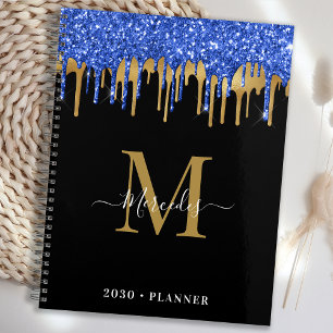 Monogram für elegante Black Blue Gold Glitzer Trop Planer