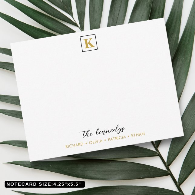 Monogram für elegante Schwarz- und Goldfamilien Mitteilungskarte (Elegant Black And Gold Family Name Monogram Note Card
)