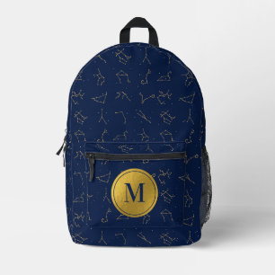 Monogram für Gold & Navy Blue-Zodiac-Konstellation Bedruckter Rucksack