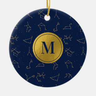 Monogram für Gold & Navy Blue-Zodiac-Konstellation Keramik Ornament