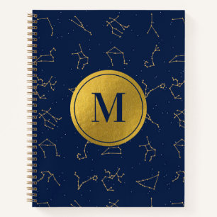 Monogram für Gold & Navy Blue-Zodiac-Konstellation Notizbuch