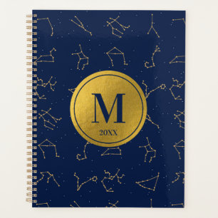 Monogram für Gold & Navy Blue-Zodiac-Konstellation Planer