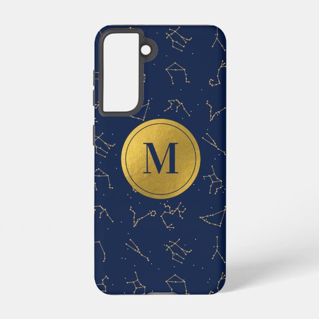 Monogram für Gold & Navy Blue-Zodiac-Konstellation Samsung Galaxy Hülle (Rückseite)