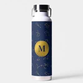 Monogram für Gold & Navy Blue-Zodiac-Konstellation Trinkflasche