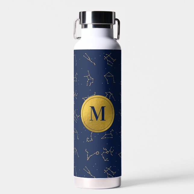 Monogram für Gold & Navy Blue-Zodiac-Konstellation Trinkflasche (Vorne)