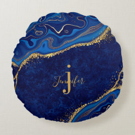Monogram für Gold und Blue Modern Eleganter Indivi Rundes Kissen