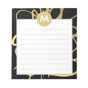 Monogram für Gold- und Schwarz-Pinselstriche Notizblock