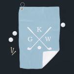 Monogram für hellblaue und weiße Golfklubs Golfhandtuch<br><div class="desc">Elegantes 3-Buchstaben-Monogramm-Design für Golfliebhaber.</div>