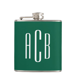 Monogram für Hunter Green und White Three Letter Flachmann