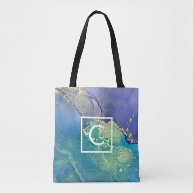 Monogram für lila Blau und Abstrakte Gold (Vorderseite)