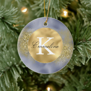 Monogram für lila Glitzer Keramik Ornament