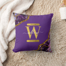Monogram für lila und Gold Agate Geode Glitzer Kissen