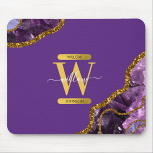 Monogram für lila und Gold Agate Geode Glitzer Mousepad