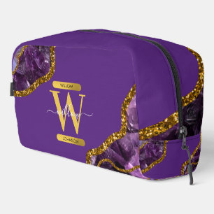 Monogram für lila und Gold Agate Geode Glitzer Waschbeutel