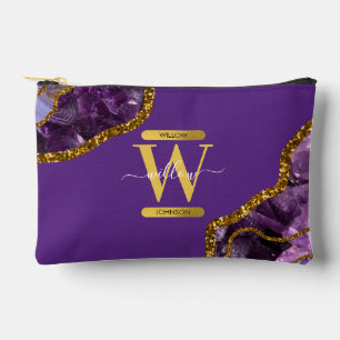 Monogram für lila und Gold Agate Geode Glitzer Zubehörtasche