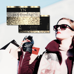 Monogram für Luxus Black and Gold Sparkling Glitze Visitenkarte