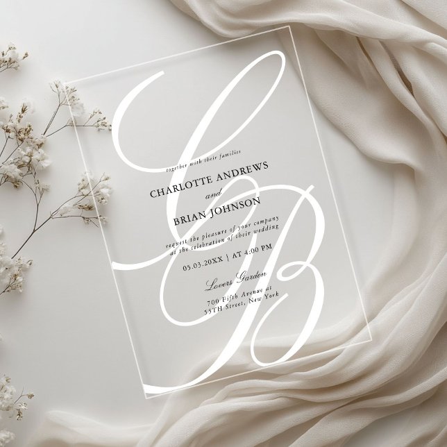 Monogram für Minimalistisches Skript-Schriftart |  Acryleinladungen (Minimalist Script Font Monogram | Elegant Wedding Acrylic Invitations)