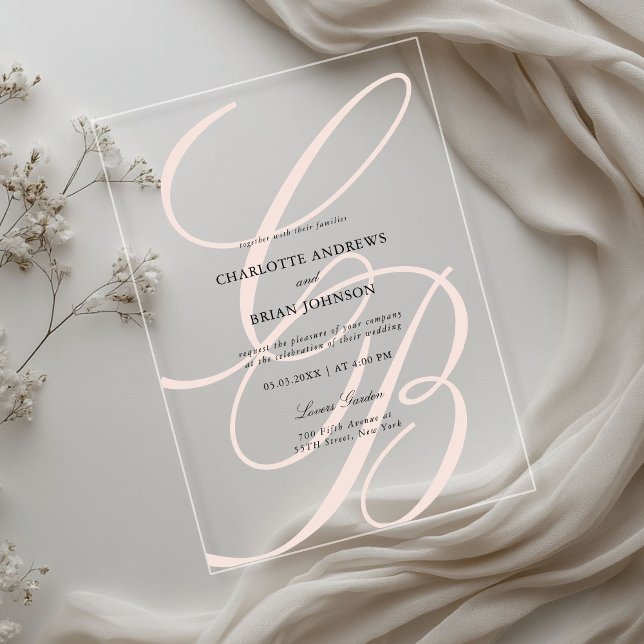 Monogram für Minimalistisches Skript-Schriftart |  Acryleinladungen (Minimalist Script Font Monogram | Elegant Wedding Acrylic Invitations)